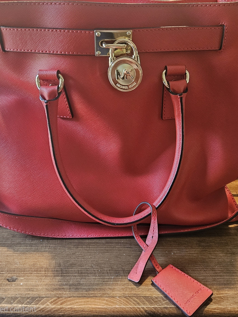 Michael Kors Coral Leather Tote with Gold MK Medallion